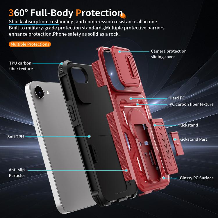For iPhone 17e / 16e Slid Camera Shield Invisible Holder PC Hybrid TPU Phone Case
