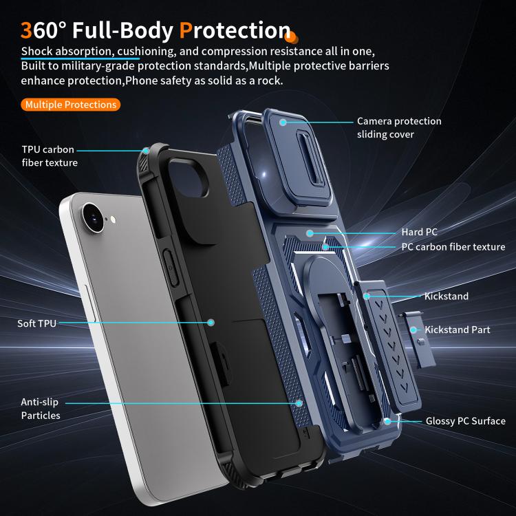 For iPhone 17e / 16e Slid Camera Shield Invisible Holder PC Hybrid TPU Phone Case