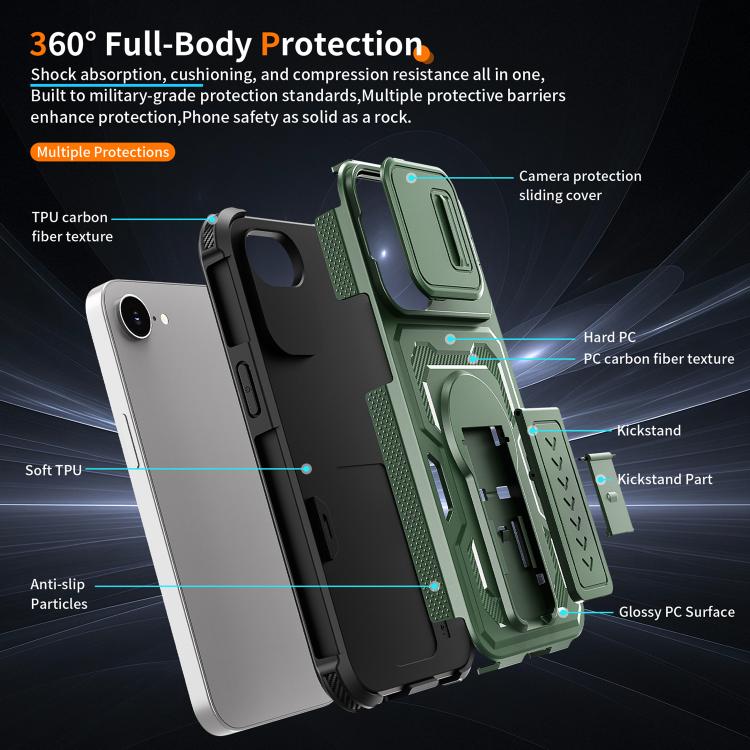 For iPhone 17e / 16e Slid Camera Shield Invisible Holder PC Hybrid TPU Phone Case