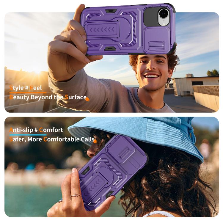 For iPhone 17e / 16e Slid Camera Shield Invisible Holder PC Hybrid TPU Phone Case