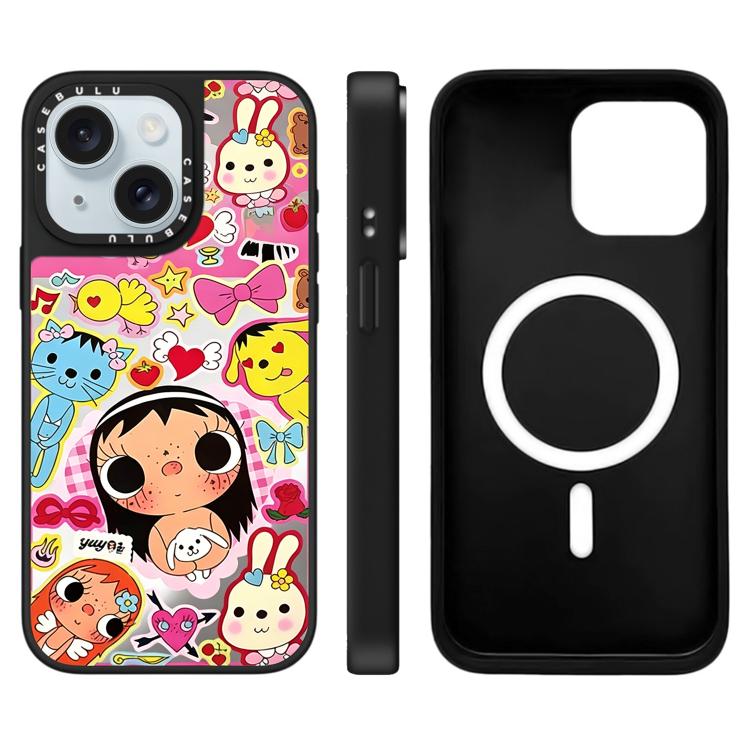 For iPhone 15 YUY Series Pattern Mirror Magnetic Phone Case
