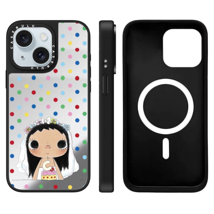 For iPhone 15 YUY Series Pattern Mirror Magnetic Phone Case