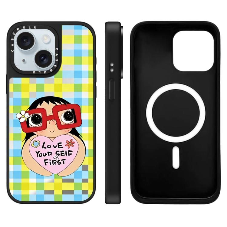 For iPhone 15 YUY Series Pattern Mirror Magnetic Phone Case