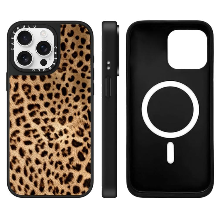 For iPhone 15 Pro Max Stars Leopard Series Pattern Mirror Magnetic Phone Case
