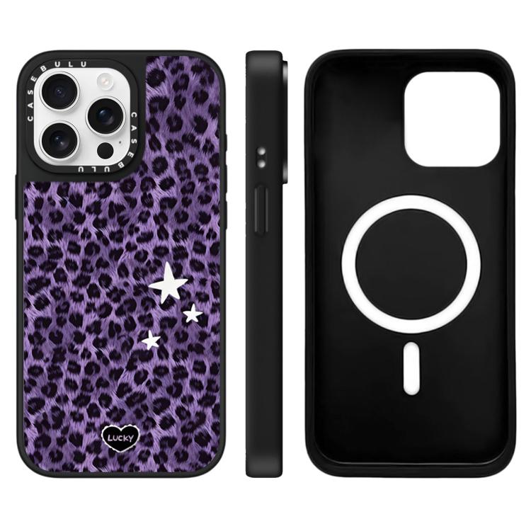For iPhone 15 Pro Stars Leopard Series Pattern Mirror Magnetic Phone Case