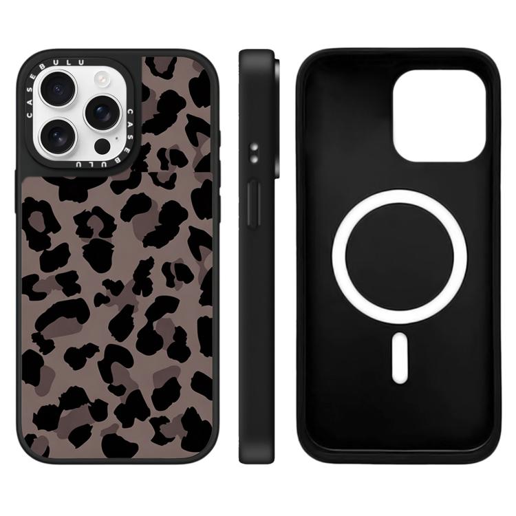 For iPhone 15 Pro Stars Leopard Series Pattern Mirror Magnetic Phone Case