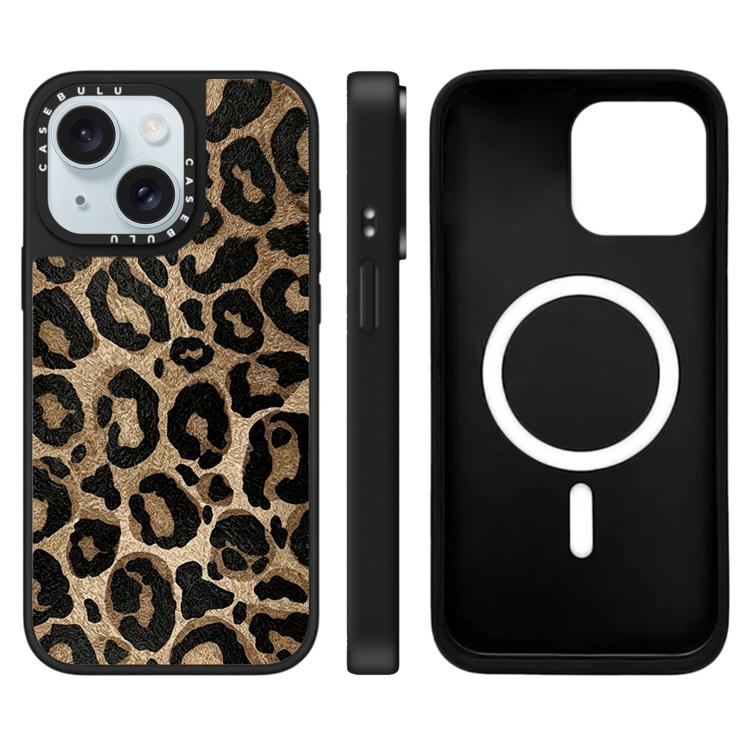 For iPhone 15 Plus Stars Leopard Series Pattern Mirror Magnetic Phone Case