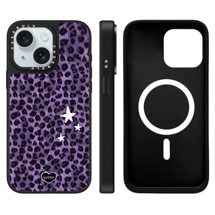 For iPhone 15 Stars Leopard Series Pattern Mirror Magnetic Phone Case