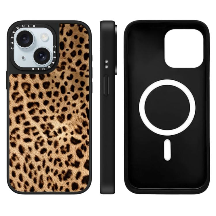 For iPhone 15 Stars Leopard Series Pattern Mirror Magnetic Phone Case