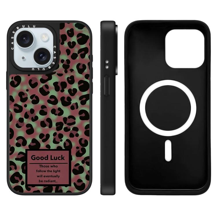 For iPhone 15 Stars Leopard Series Pattern Mirror Magnetic Phone Case
