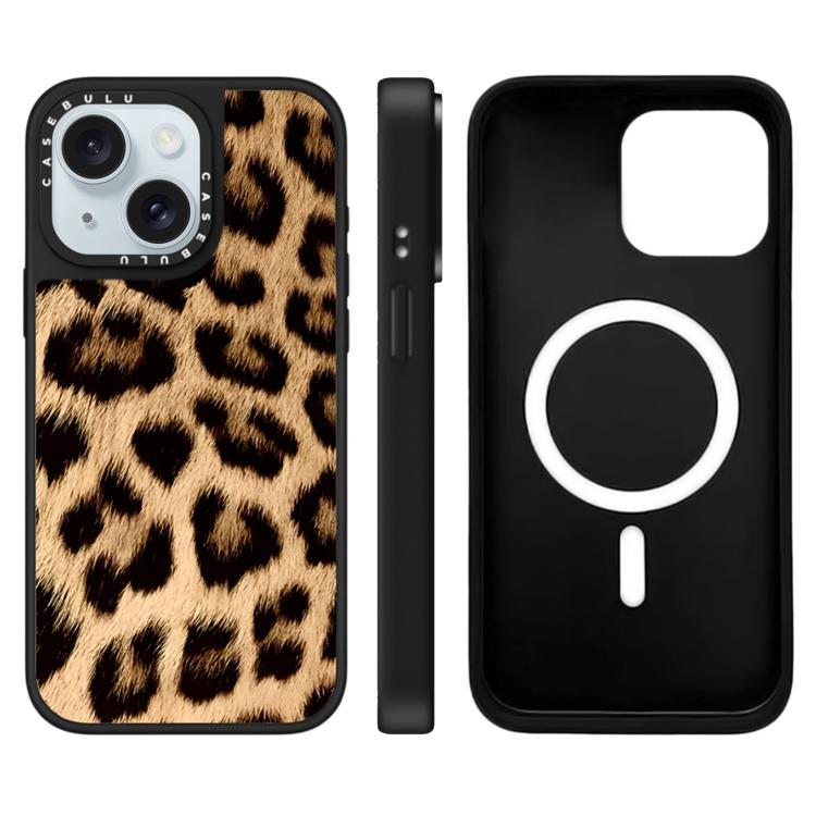 For iPhone 15 Stars Leopard Series Pattern Mirror Magnetic Phone Case