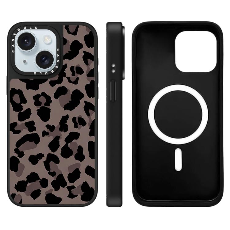 For iPhone 15 Stars Leopard Series Pattern Mirror Magnetic Phone Case