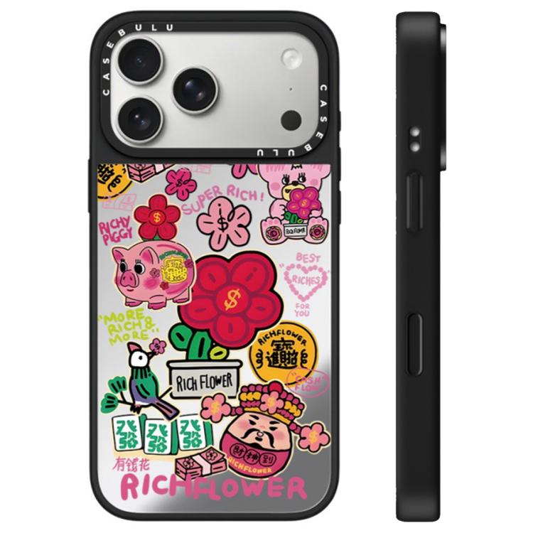 For iPhone 17 Pro Max Rich Flower Series Pattern Camera Control Button Mirror Phone Case