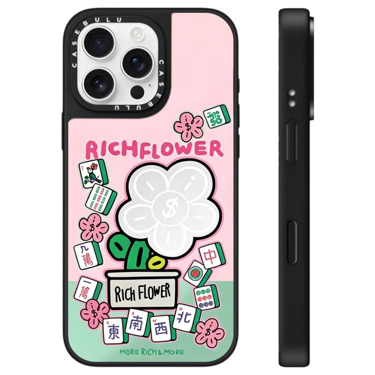 For iPhone 16 Pro Max Rich Flower Series Pattern Mirror Phone Case