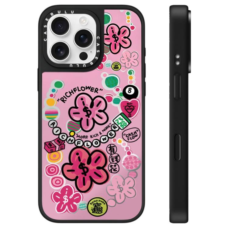 For iPhone 16 Pro Max Rich Flower Series Pattern Mirror Phone Case