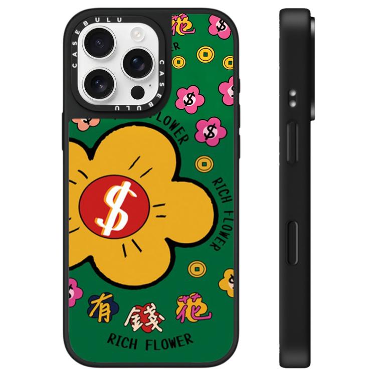 For iPhone 16 Pro Max Rich Flower Series Pattern Mirror Phone Case