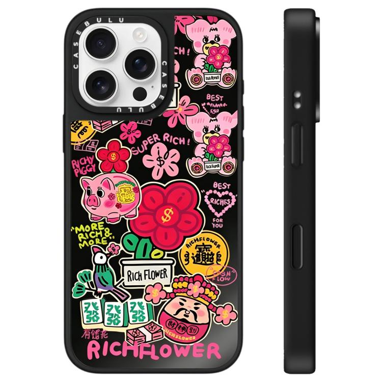 For iPhone 16 Pro Max Rich Flower Series Pattern Mirror Phone Case