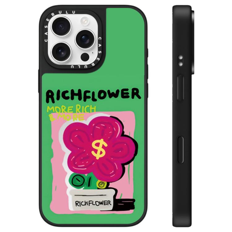 For iPhone 16 Pro Max Rich Flower Series Pattern Mirror Phone Case