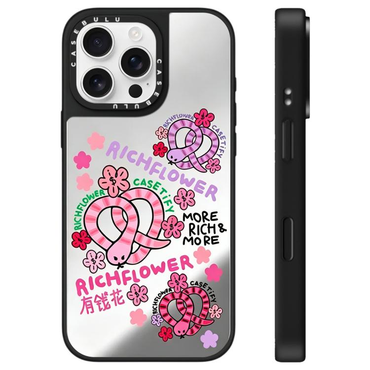 For iPhone 16 Pro Max Rich Flower Series Pattern Mirror Phone Case
