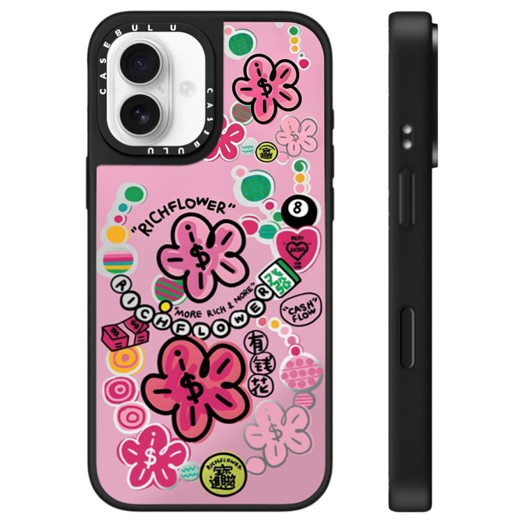 For iPhone 16 Plus Rich Flower Series Pattern Mirror Phone Case