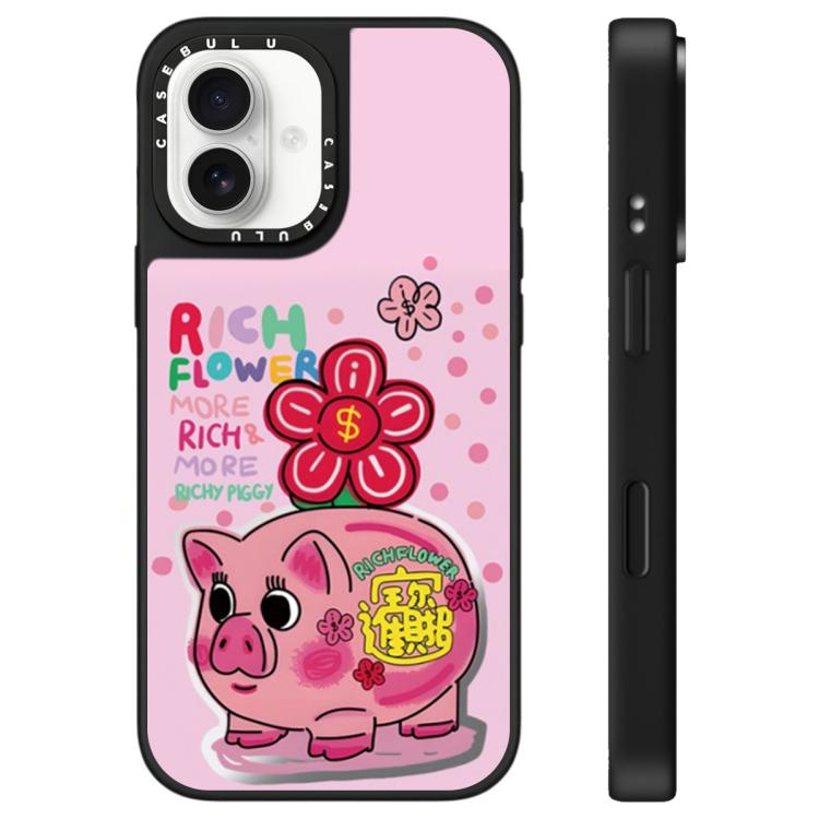 For iPhone 16 Plus Rich Flower Series Pattern Mirror Phone Case