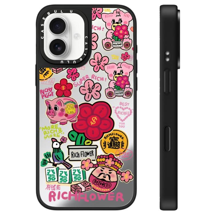 For iPhone 16 Plus Rich Flower Series Pattern Mirror Phone Case