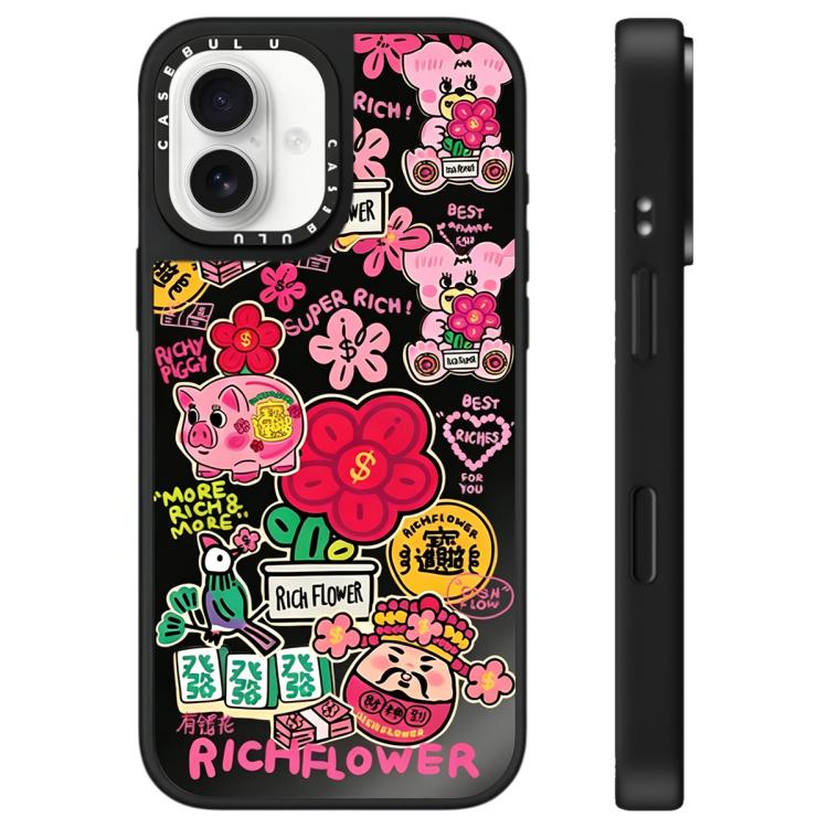 For iPhone 16 Plus Rich Flower Series Pattern Mirror Phone Case