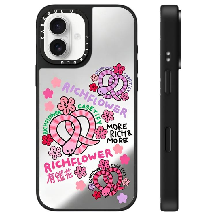 For iPhone 16 Plus Rich Flower Series Pattern Mirror Phone Case