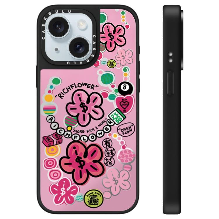 For iPhone 15 Plus Rich Flower Series Pattern Mirror Phone Case