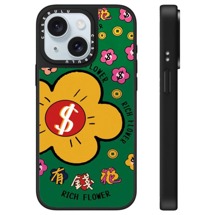 For iPhone 15 Plus Rich Flower Series Pattern Mirror Phone Case