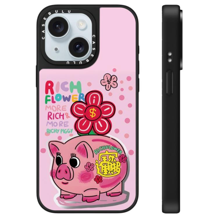 For iPhone 15 Plus Rich Flower Series Pattern Mirror Phone Case