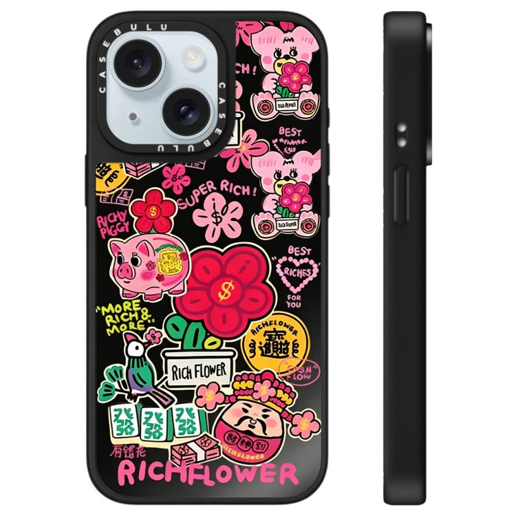 For iPhone 15 Plus Rich Flower Series Pattern Mirror Phone Case