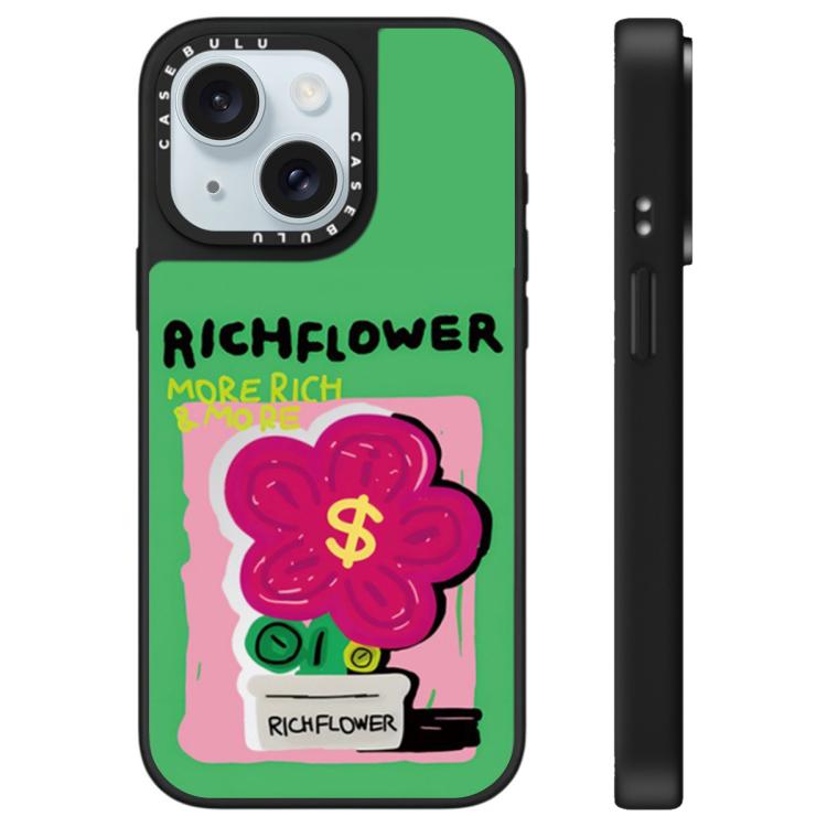 For iPhone 15 Plus Rich Flower Series Pattern Mirror Phone Case