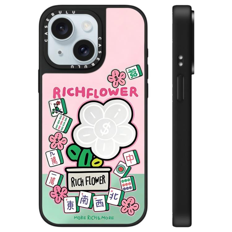 For iPhone 15 Rich Flower Series Pattern Mirror Phone Case