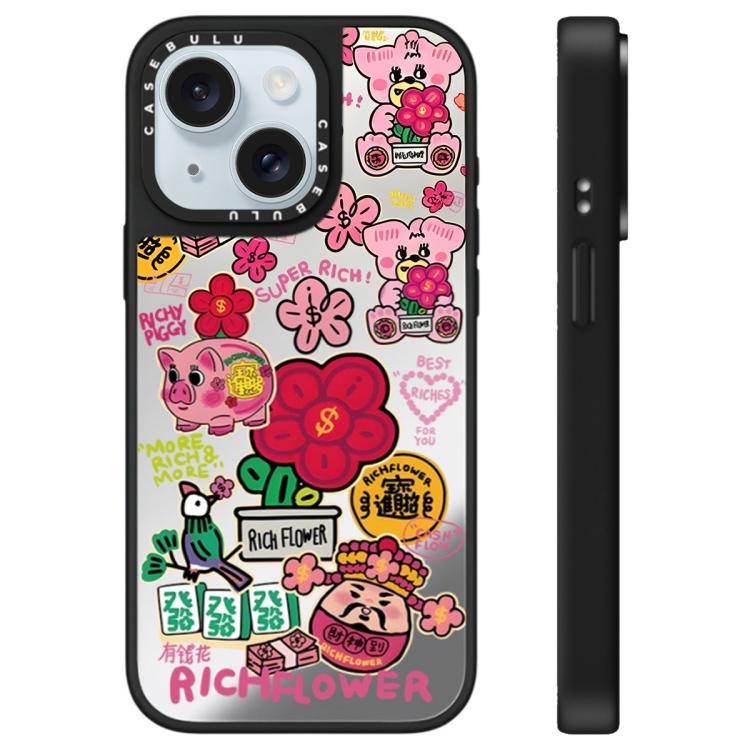 For iPhone 15 Rich Flower Series Pattern Mirror Phone Case