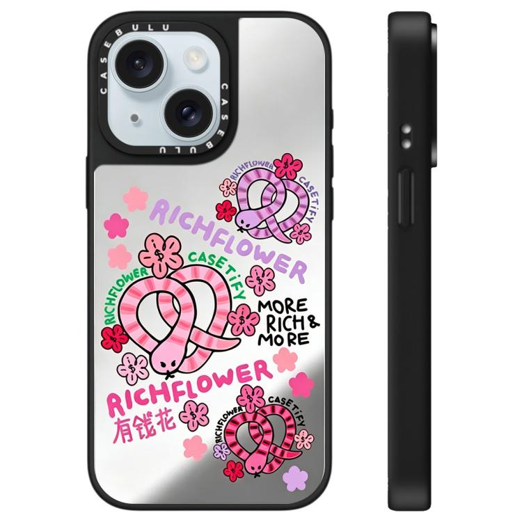 For iPhone 15 Rich Flower Series Pattern Mirror Phone Case