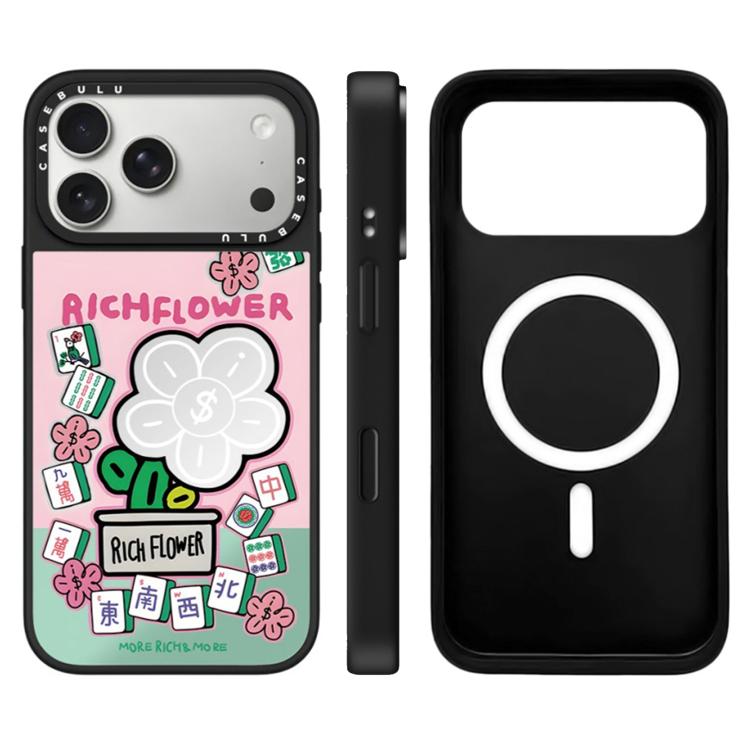 For iPhone 17 Pro Max Rich Flower Series Pattern Camera Control Button Mirror Magnetic Phone Case