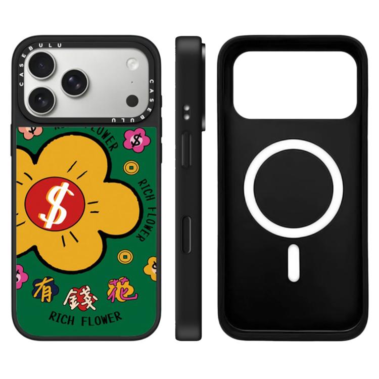 For iPhone 17 Pro Max Rich Flower Series Pattern Camera Control Button Mirror Magnetic Phone Case