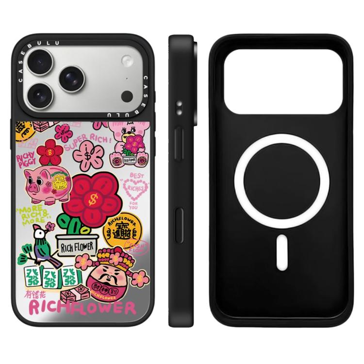 For iPhone 17 Pro Max Rich Flower Series Pattern Camera Control Button Mirror Magnetic Phone Case