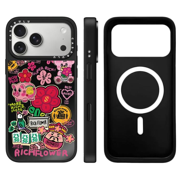 For iPhone 17 Pro Max Rich Flower Series Pattern Camera Control Button Mirror Magnetic Phone Case