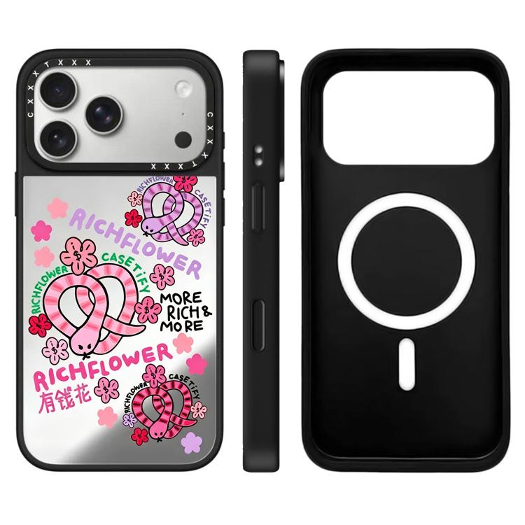 For iPhone 17 Pro Max Rich Flower Series Pattern Camera Control Button Mirror Magnetic Phone Case