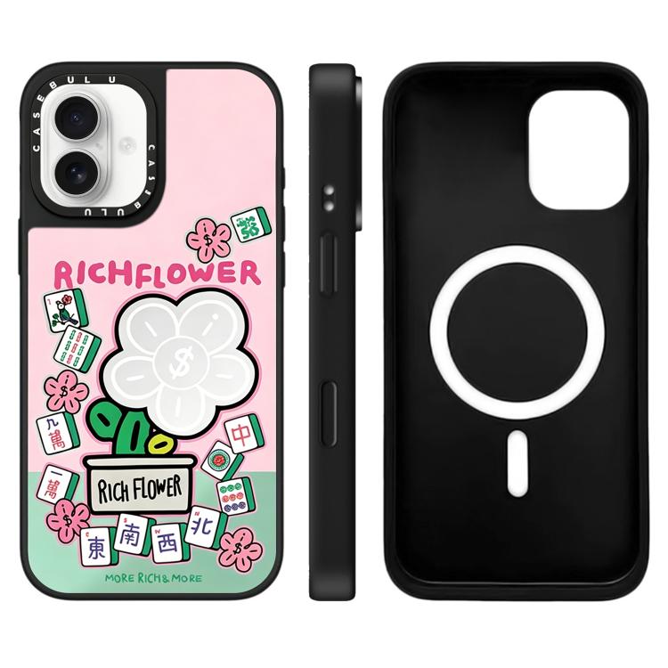 For iPhone 17 Rich Flower Series Pattern Camera Control Button Mirror Magnetic Phone Case