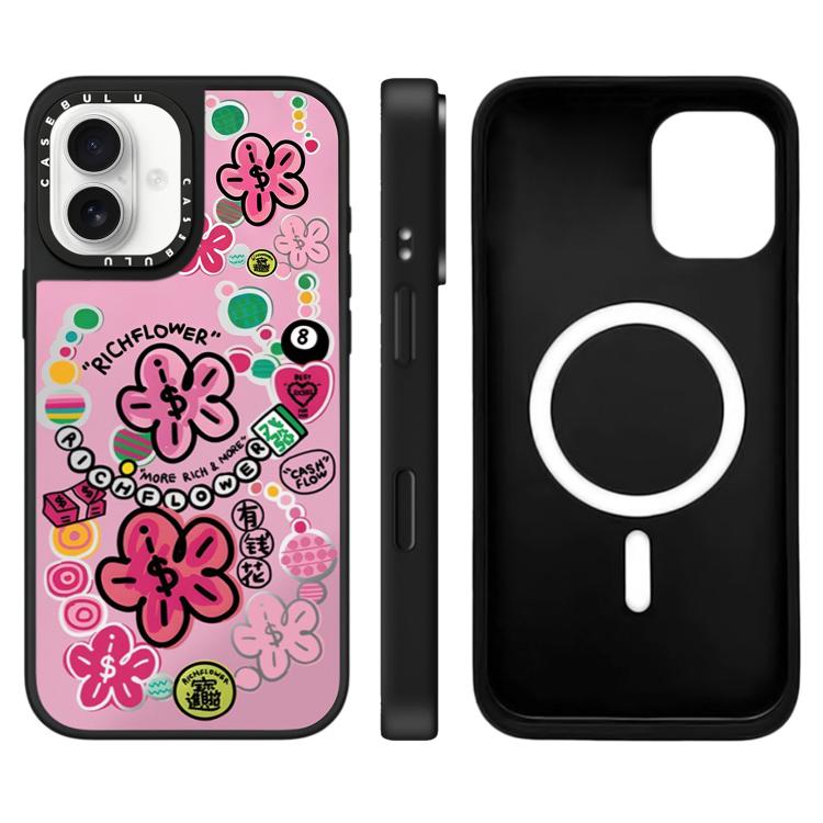 For iPhone 17 Rich Flower Series Pattern Camera Control Button Mirror Magnetic Phone Case