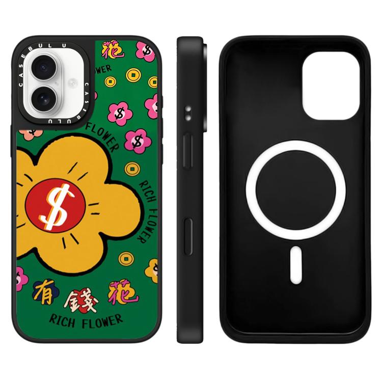 For iPhone 17 Rich Flower Series Pattern Camera Control Button Mirror Magnetic Phone Case