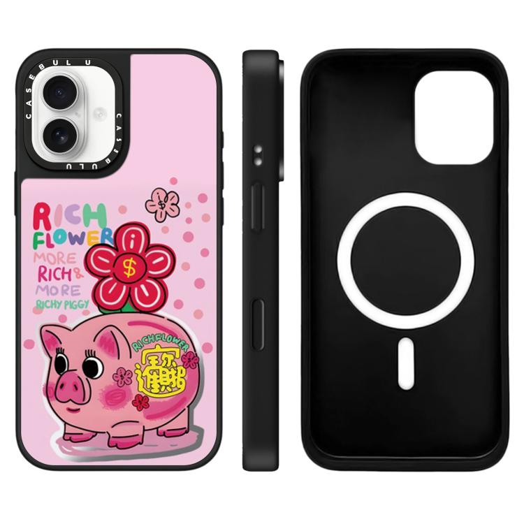 For iPhone 17 Rich Flower Series Pattern Camera Control Button Mirror Magnetic Phone Case