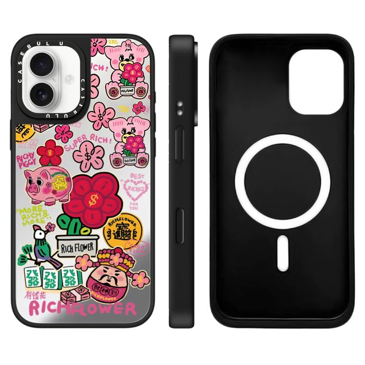 For iPhone 17 Rich Flower Series Pattern Camera Control Button Mirror Magnetic Phone Case