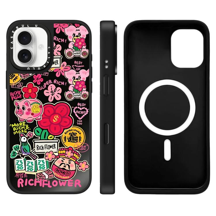 For iPhone 17 Rich Flower Series Pattern Camera Control Button Mirror Magnetic Phone Case