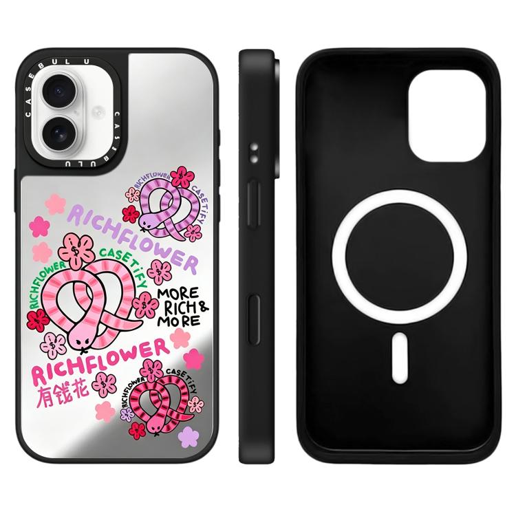 For iPhone 17 Rich Flower Series Pattern Camera Control Button Mirror Magnetic Phone Case
