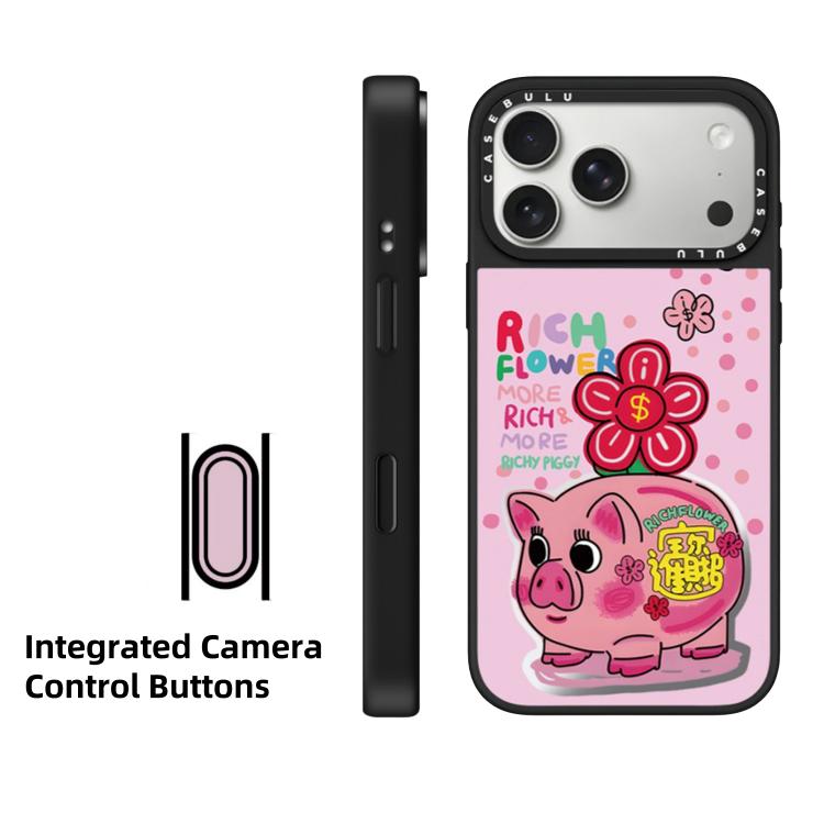 For iPhone 17 Pro Max Rich Flower Series Pattern Camera Control Button Mirror Magnetic Phone Case