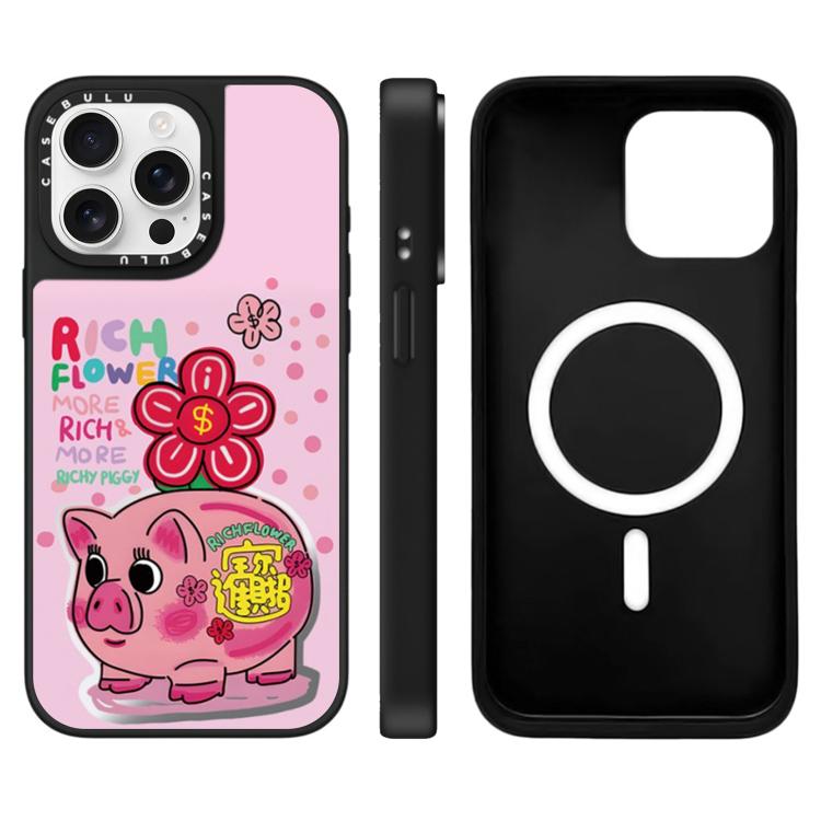 For iPhone 15 Pro Rich Flower Series Pattern Mirror Magnetic Phone Case